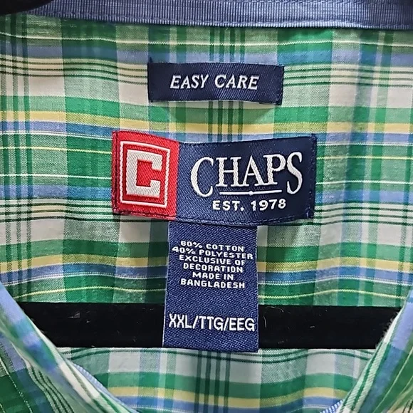 Chaps Men's Easy Care Button-Down Short Sleeve Plaid Shirt Size XXL - Picture 6 of 9